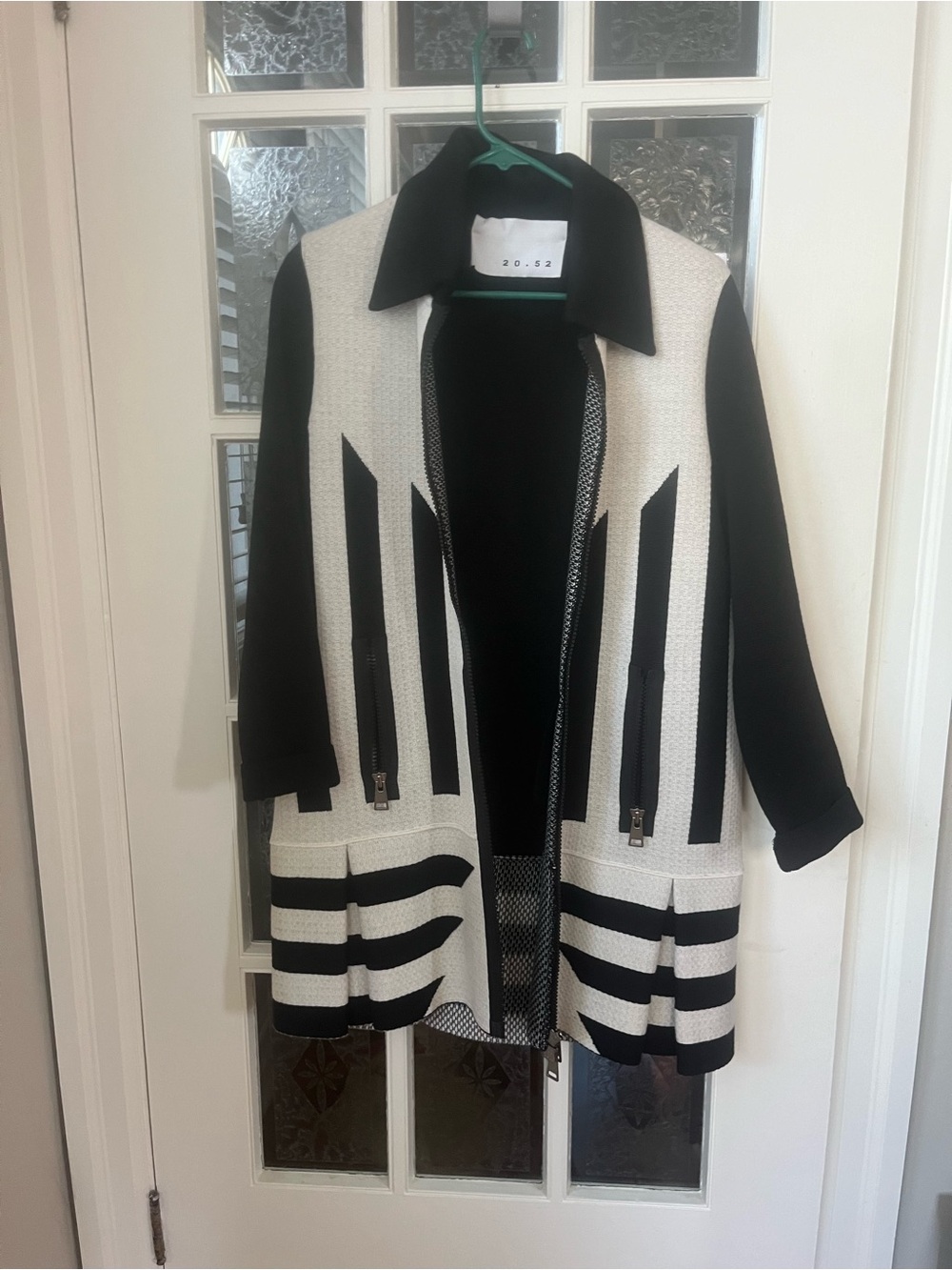 Neera 20.52 | Black & White Striped Long Jacket | 100% Merino Wool